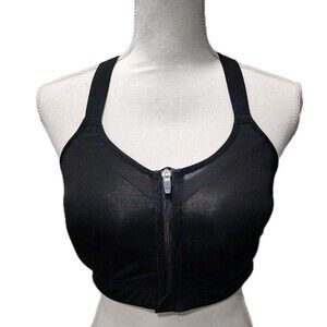 Calia Women's Black Wireless Lined Front Zip Closure Activewear Sport Bra Sz 36D